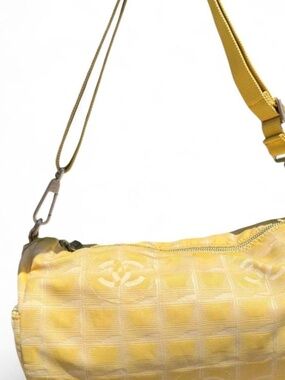 Vintage Chanel Travel Barrel Bag Yellow Nylon w/ Silver Hardware + COA